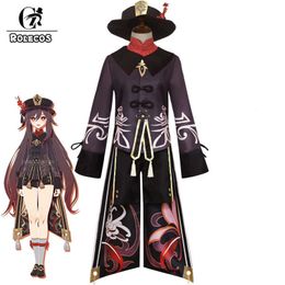 Rolecos Hu Tao Cosplay Kostuum Game Genshin Impact Hutao Cosplay Kostuum Women Uniform Outfit Coat Pants Shirt Hoed Volledige set Y0903