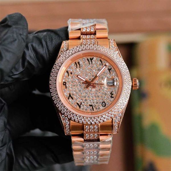 Rôles montre diamant montre homme rose dinal automatique mécanique montre de luxe bracelet en acier inoxydable mode montre-bracelet étanche 40mmqq