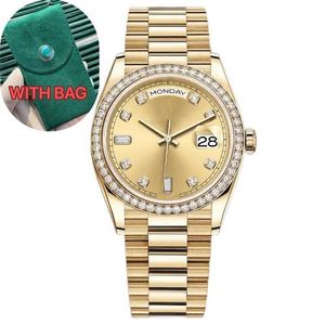 Roles Reloj de diamantes de calidad Reloj de pulsera alto para hombre Mecánico automático 36/41 mm Bisel de diamante de acero inoxidable completo Impermeable Luminoso Oro Montre de Luxe Cy