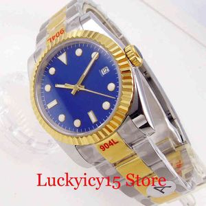 Rollenx uxury Watch datum GMT OLEX BLIGER 36mm gecanneleerde ringblauw tweekleurige gouden miyota 8215 automatische heren pols lichtgevende hand oesterband glijden