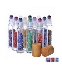 Roll On Bottles 10 ml d'huile essentielle Rollon en verre par bouteille avec cristal naturel écrasé Quartz pierre Roller Ball bambou goutte Deliv5599605