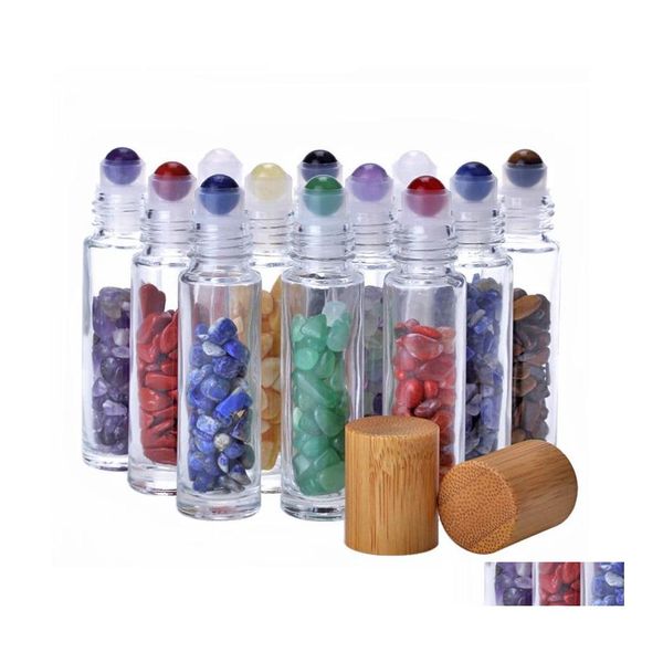 Roll On Bottles 10Ml Huile Essentielle Rollon Verre Par Bouteille Avec Pierre De Quartz En Cristal Naturel Broyé Roller Ball Bamboo Drop Deliver Otj1L