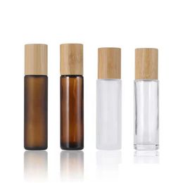 Roulez sur les bouteilles en gros huile essentielle en verre avec des boules à rouleaux en acier inoxydable et un couvercle de bambou 5 ml 10 ml 15 ml Refillable par échantillon bot DH9XE