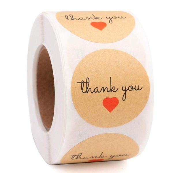 Merci autocollants rouleau étiquettes rondes emballage en papier Kraft pour boîte-cadeau de bonbons sac d'emballage décoration de fête d'anniversaire de mariage