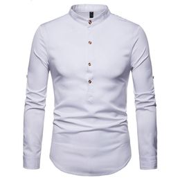 Chemise à manches enroulé Men 2021 Collier de support d'automne Colliers Habillons Chemises Chemise Homme Henry Tops Camiseta Men's Casual287o