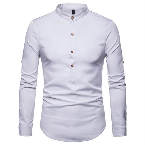 Camisa de manga enrollada hombres 2021 collar de otoño camisas de vestir para hombre Chemise homme henry tops camiseta para hombres casuales251f