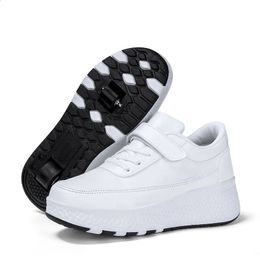 Zapatos de patín para niños, zapatillas deportivas informales de primavera para niños, zapatillas de deporte de 2 ruedas, juguetes de juego de regalo con ruedas, calzado blanco 240131