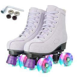 Roller Skate Schoenen Quad 4 Wielen Pu Lederen Schaatsschoenen Volwassen Beginner Outdoor Sport Parkour Runaway Dubbele Flash Skates Meisjes 240312