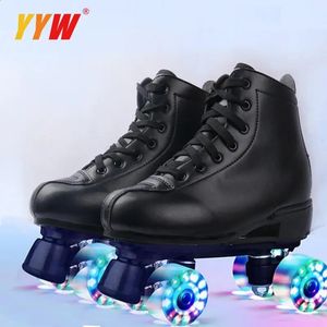 Zapatos de patines con ruedas cuádruples, patinaje al aire libre, zapatillas deportivas deslizantes, calzado de cuero, regalo, zapatos con ruedas de doble fila unisex para adultos 240312