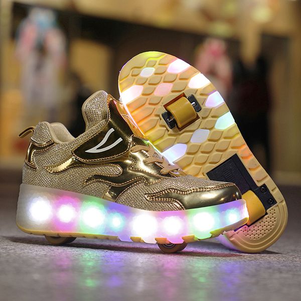 Roller Sneakers 2 ruedas niños niñas niños mujeres 2022 deportes Casual moda botas Led luz intermitente dorado patines zapatos