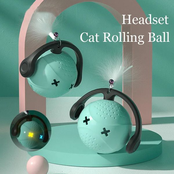 Rolling Ball Cat Toy Interactif Automatique Chat Teaser Plumes Jouets Avec Capteur De Vibration Légère Chats Jeu Jouet Chaton Magic Ball 240309