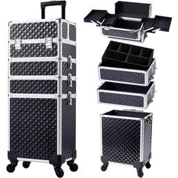 Rolling make -up trein behuizing grote opslag cosmetische trolley 4 in 1 capaciteit reizen met sleutel 240416