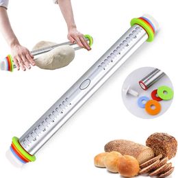 Rouleaux à Pâtisserie 17 Pouces Réglable En Acier Inoxydable + PP Ajuster Échelle D'épaisseur Bâton À Rouler Outils De Pétrissage Échelle 4 Règles D'épaisseur 211008