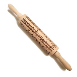 Rolling Pins Pastry Boards Est Draagbare Size Biscuit Fondant Cake Patterned Roller Muziek Notes Houten Embossing Baking Cookies