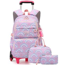 Bolsas escolares rodantes para niñas mochilas para niños mochilas escolares impermeables con ruedas Middle School Trolley Luggage Back Pack 240515