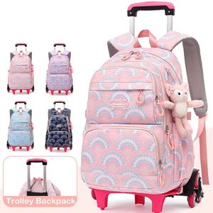 Rolling schooltassen voor meisjes rugzak kinderen waterdichte rugzakken met wielen middelste trolley bagage back pack 240328