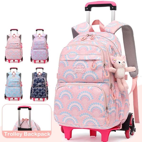 Sacs d'école à roulettes pour filles, sac à dos pour enfants, sacs à dos imperméables avec roulettes, chariot central, sac à dos 240301