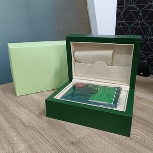 Rolx doos Groene horlogekasten van hoge kwaliteit Papieren tassen certificaat Originele dozen voor houten heren heren groene horloges Geschenktas Accessori239F