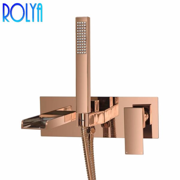 Rolya Cubix Cascada Montado en la pared Grifo de la bañera Grifos mezcladores de ducha Cromo / Negro / Oro rosa