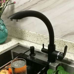ROLYA robinet de cuisine noir mat mitigeur d'évier Tri-Flow 3 voies filtre à eau robinet