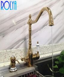 Rolya Nieuwe aankomst Victoria Antiek Bronzegold 3 Way Tri Flow Kitchen Tap Sink Farry Mixer4771008