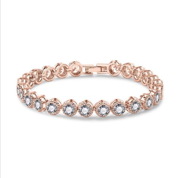 Roma Bracelet Clsssical Luxury Jewelry 18K WhiteRose Gold Filled Round Cut CZ Crystal Diamond Promesse Cool Women Bracelet For Lovers'Gift