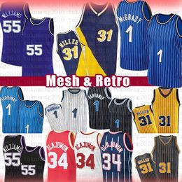 Vintage Reggie Miller Hakeem Olajuwon Jason Williams Basketbal Jersey Penny Hardaway Mens Shirts Tracy McGrady Jerseys 31 34 55 1