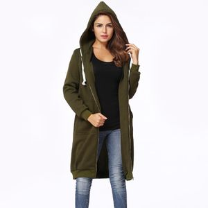 Romacci Dames Hoodie Lange Mouw Hoodie Sweatshirts Jas Casual Pockets Rits Massief Tops Casual Bovenkleding Jas MX200613