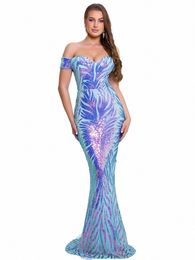 Romagic Blue Sequin Wedding Dress Off Schouder Prachtige Prom Party Gown Lg Zeemeermin Vrouwen Vloerlengte Avond Dr 87Bx #