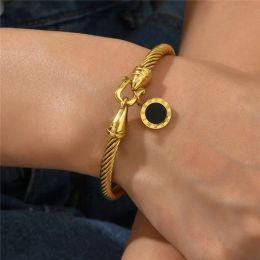 Pulsera de oro de 14 quilates con hebilla de herradura minimalista con etiqueta colgante Digital romana, joyería para mujer