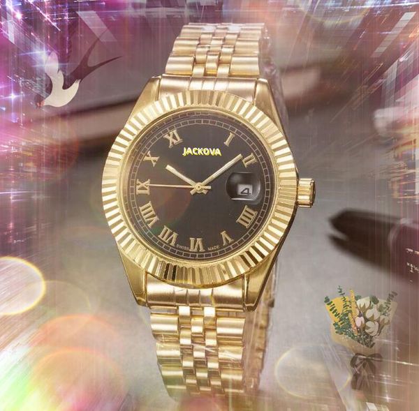 Número romano dial relojes de cuarzo clásico Mujeres Hombres fecha automática impermeable superficie de vidrio templado alto Parejas amantes pulsera de acero inoxidable reloj de pulsera regalos