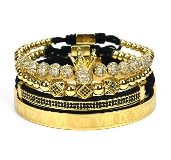 Chiffre romain titane acier bracelet couple bracelet à breloques couronne femmes hommes bijoux de luxe de haute qualité en acier inoxydable cadeau saint valentin bijoux de noël 3 pièces/ensemble