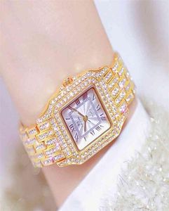 Romeinse cijfer Women Luxury Brand Watch Dress Gold Ladies Polhorloges Diamond Square vrouwelijke polshorloge Montre Femme 210707582654