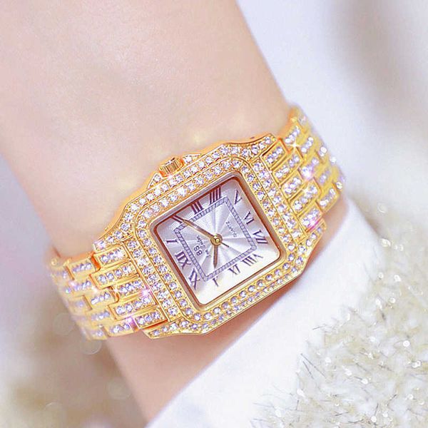 Chiffre romain femmes marque de luxe Montre robe or dames montres-bracelets diamant carré Femme Montre-bracelet Montre Femme 210527