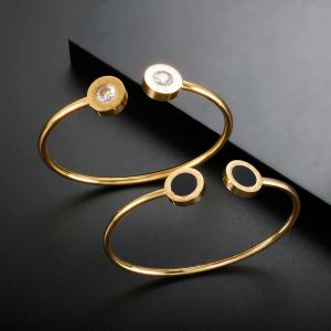 Bracelets en or 14 carats avec chiffres romains, breloque ronde noire en cristal, Bracelets ouverts et réglables pour femmes, bijoux, vente en gros, 2024