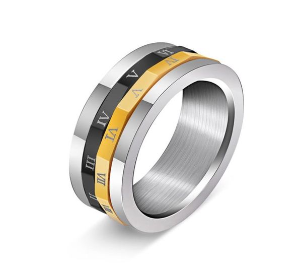 Bague à chiffres romains ne se décolore jamais, anneaux rotatifs pour hommes et femmes, anneau de queue de couleur noir argent or, bijoux en acier titane entier wi2743012