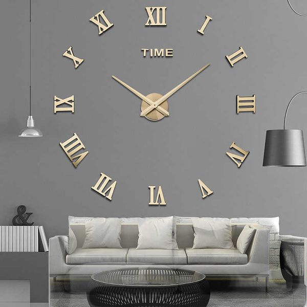 Chiffres romains Horloge murale Acrylique Matériel Auto-adhésif Moderne Décor à la maison 3D DIY Horloges murales numériques Autocollants Salon 210930