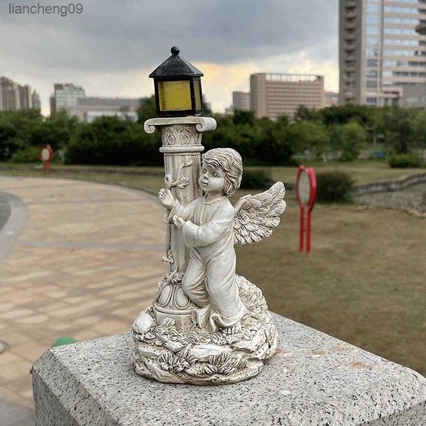 Pilar romano Estatua de ángel Luz solar Jardín Césped Camino Luz Estatuilla Esculturas Lámpara de energía solar Luz Decoración al aire libre Luz L230620