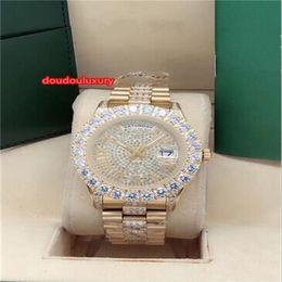 Romeinse schaal trend heren horloge set diamant bezel top mode horloges goud roestvrij staal automatisch mechanisch horloge248m