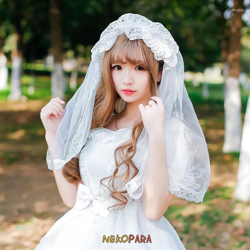 Romantik hanayome söt lolita pannband hårband brud bröllop slöja färg vit svart