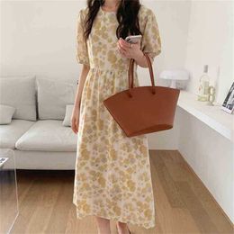 Romantiek slanke dame florals zachte zomer feestje losse zoete prairie stijl gedrukt femme lange jurken vestidos 210525