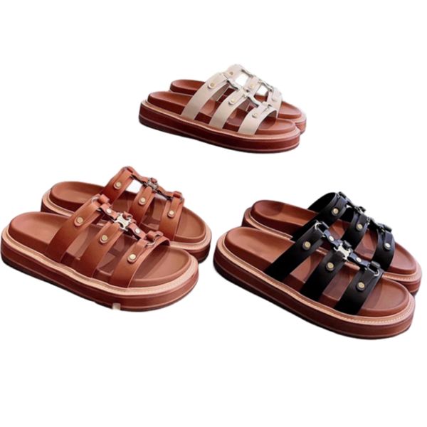 Sandalias románicas Tasman Zapatillas TIPPI Verano playa marrón gladiador Arc de mujer Mules de piel Chanclas Zapatos de diseño Tacón plano negro