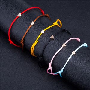 Romantique 1 pièce réglable couleur or coeur Simple chaîne fil chaîne Bracelet pour femmes hommes à la main fil rouge corde bijoux