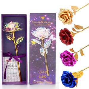 Fleur de rose rose plaquée 24k Fleur de rose plaquée clignotant lumineux artificiel rose dorée de rose mère