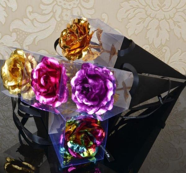 Romantic 24k Gold Foil plaqué de mariage rose Décoration Golden Rose Gold Flower Artificial Fleur personnalisée C2513741784