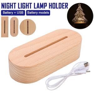 Romántico portalámparas 3D Lámparas de madera Base Luz nocturna Decoración de boda blanca Accesorio de iluminación para acrílico Carga USB moderna Regalo para el hogar D2.0