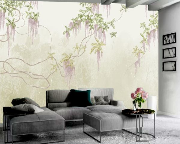 Romántico 3D Árbol Teng Paisaje Fondo Lienzo Papel tapiz Hermosas hojas Foto personalizada Seda Impresión UV Decoración para el hogar Papel tapiz de pared