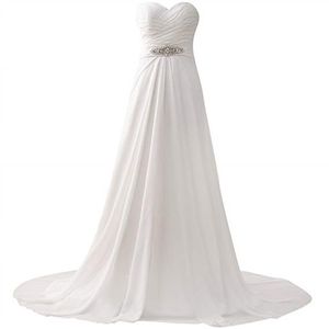 Romantische A-lijn Witte Strand Trouwjurken voor Kristallen Kralen Chiffon Trouwjurk Open Back Korting Bruidsjurken vestido337H