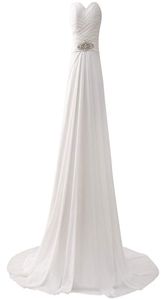 Romantique ALine blanc plage robes de mariée pour cristaux perlé en mousseline de soie robe de mariée dos ouvert Discount robes de mariée vestido8829759