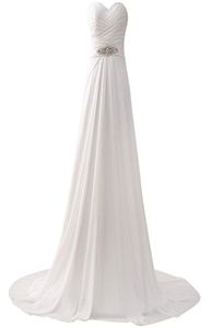 Robes de mariée romantique Aline White Beach For Crystals Robe de mariée en mousseline de soie en mousseline de soie ouverte Robes nuptiales vestido2680656